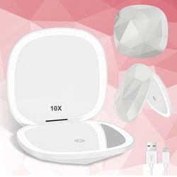 Compact Mirror with Light 1x/10x Magnifying Led Travel Makeup Small Mirror Rechargeable Portable Mirror for Purse Pocket Travel Essentials Accessories