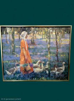Vintage Oil Painting Replica  "The Goose Girl" by Stanley Royle 20.5"×16.5"