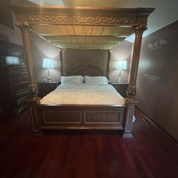 Luxury King Canopy Bedroom Set – Solid Wood, Marble Tops – $3,499