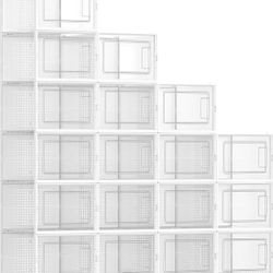 SONGMICS Shoe Boxes Storage Organizers Stackable Clear Plastic Set of 18 - White