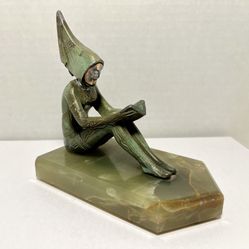 1920's Art Deco J.B. Hirsch Antique "Pixie Girl" Bronze Bookend by Gerdaga