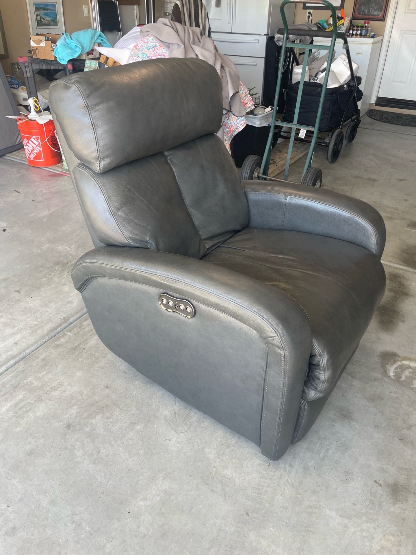 Grey leather recliner