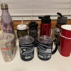 Lot Of Cups Bottles Mugs Seahawks Stainless Steel Mugs