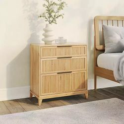 3-Drawer Natural Pine Solid Wood Transitional Reeded Dresser