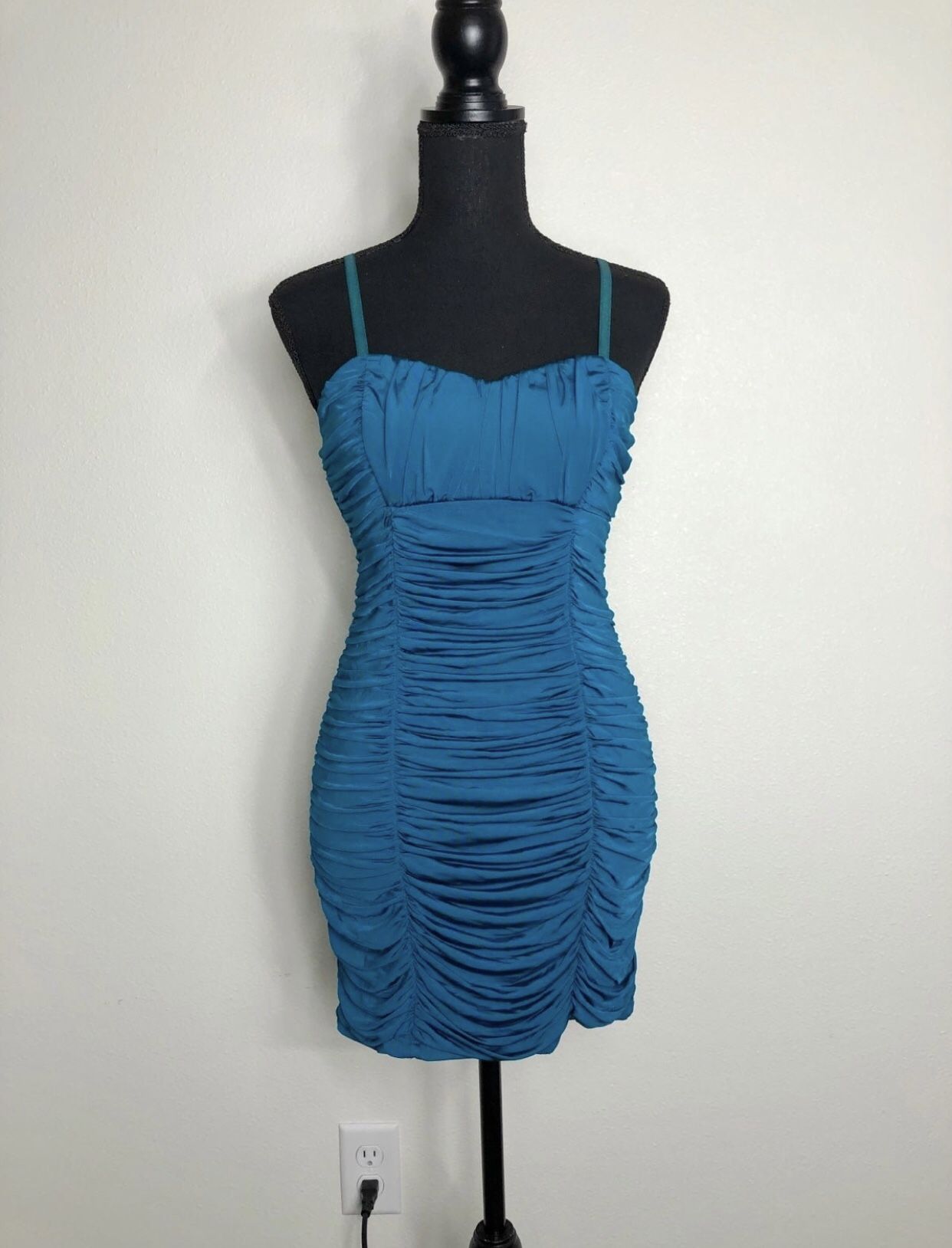 Bebe Teal Blue Ruched Mini Cocktail Dress NWOT