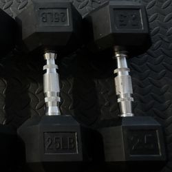 Pair Of 25lb Rubber Hex Dumbells