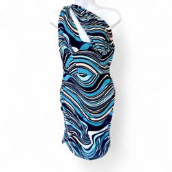 Forever 21 Blue One-Shoulder Midi Bodycon Dress Women's M