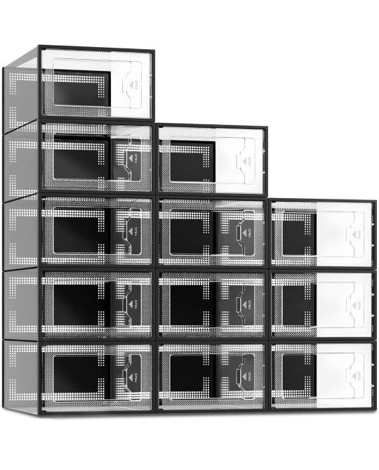 SEE SPRING 12 Pack Shoe Storage Box, Clear Plastic Stackable Shoe Organizer for Closet, Space Saving Shoe Rack for Entryway Sneaker Container Bin Hold