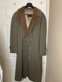 Superb Wright and Peel Mens Tweed Wool Trench Coat W/ Collared Faux Fur 40r.