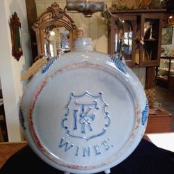 Antique Blue Decorated Stoneware Wine Canteen 