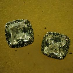 Lab Created 925 Silver Square Earrings 