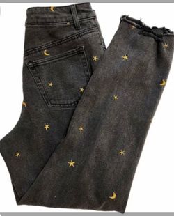Tinseltown Celestial Moon & Star Embroidered Distressed Jeans Size:3
