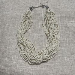 White Beaded Statement Necklace