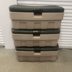 $40 each or $100 for all location below Rubbermaid 48 Gallon Black Action Packer Lockable Latch Indoor and Outdoor Storage. Used in good condition wit