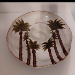 LIFESTYLE FIJI PALM TREES  TABLETOP  CHIP & DIP BOWL SIZE 14 INCHES