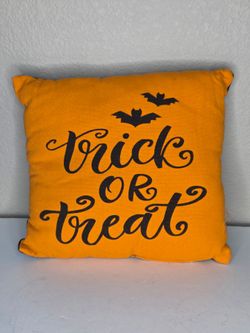 Halloween Reversible Throw Pillow Witches Wanted Trick or Treat Black Orange