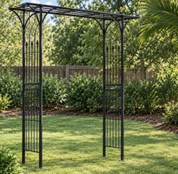 VINGLI, Garden Arbor, 110x44.5x230cm Wrought Iron Arch, Black new very light weight ...