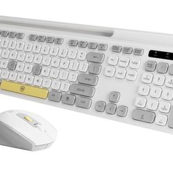 Wireless Keyboard and Mouse Combo for Windows and Mac OS, Colorful Full Size Keyboard and Mouse with USB Receiver and Phone Holder for Laptop, MacBook