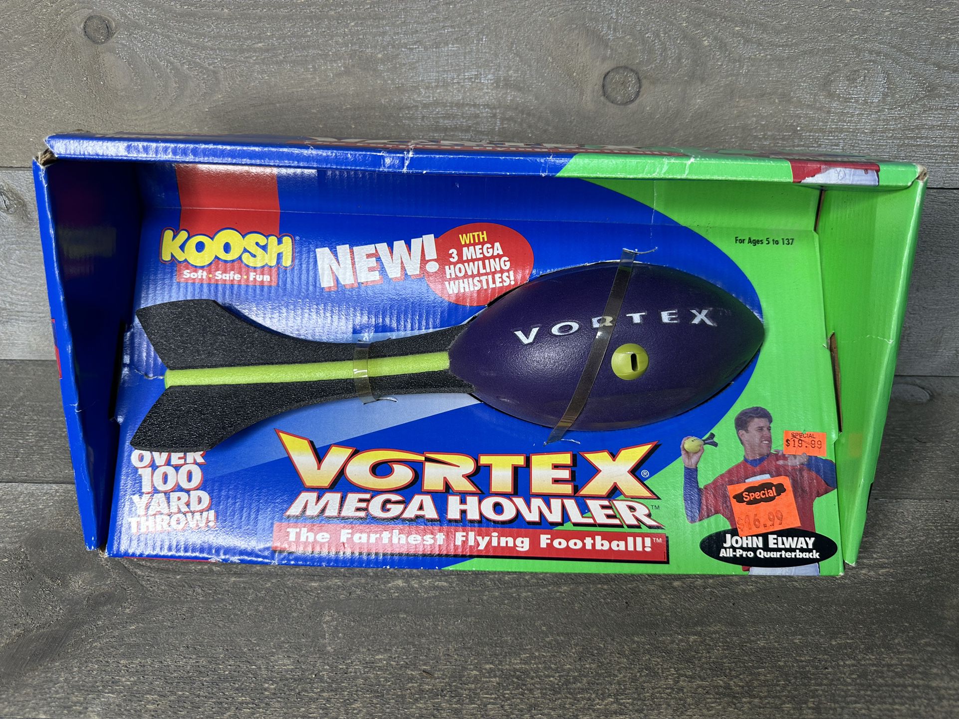 Koosh Vortex Mega Howler Flying Football John Elway Brand New Old Stock  Nerf