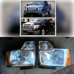 Chrome Headlights Fits 2009-14 Ford F150 F-150 Pickup Headlamps Left+Right