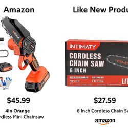 Cordless Chain Saw , Orange, 4in