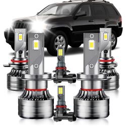 for Jeep Grand Cherokee 1 LED Headlights Fog Lights Bulbs Combo, 6pcs Super Bright 6000K White High & Low Beam Headlamps and Fog Lights LED Bl