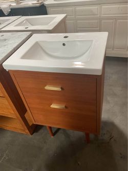 24” Brown Solid Wood Bathroom Vanity with Ceramic Top (V1285)