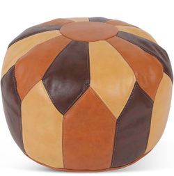 Unstuffed Bohemian Stuffed Moroccan Leather Pouf Ottoman with Storage, Handmade