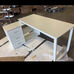 L-Shaped White Wood Writing Desk 