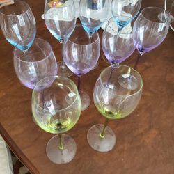 10 Colored Stem Wine Glasses