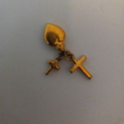 18K GOLD CROSS AND HEART CHARM