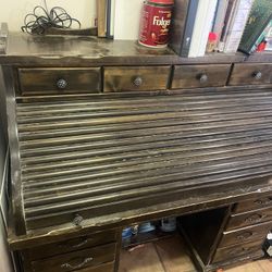 Vintage Solid Wood Roll Top Desk