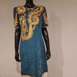 Teal Green/ Blue Fully Sequin Dress