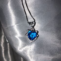 Mini Heart of Ocean Blue Sapphire Heart Silver Pendant