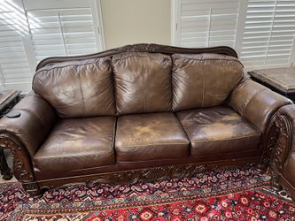 Free Brown Leather Sofa and Love Seat