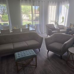 Mid Century Modern Gray Sofa And Armchair Set