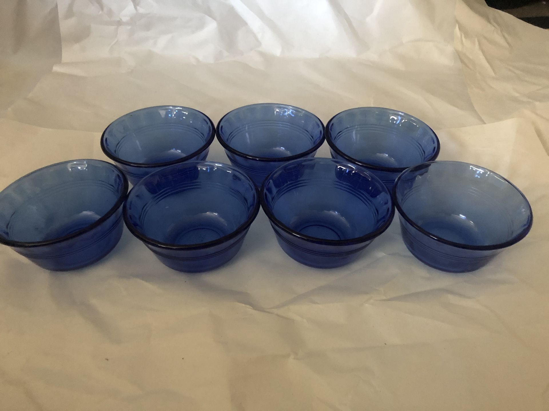 SET OF 7 VINTAGE PYREX #463 COBALT BLUE GLASS CUSTARD BOWLS RAMEKINS 175ML