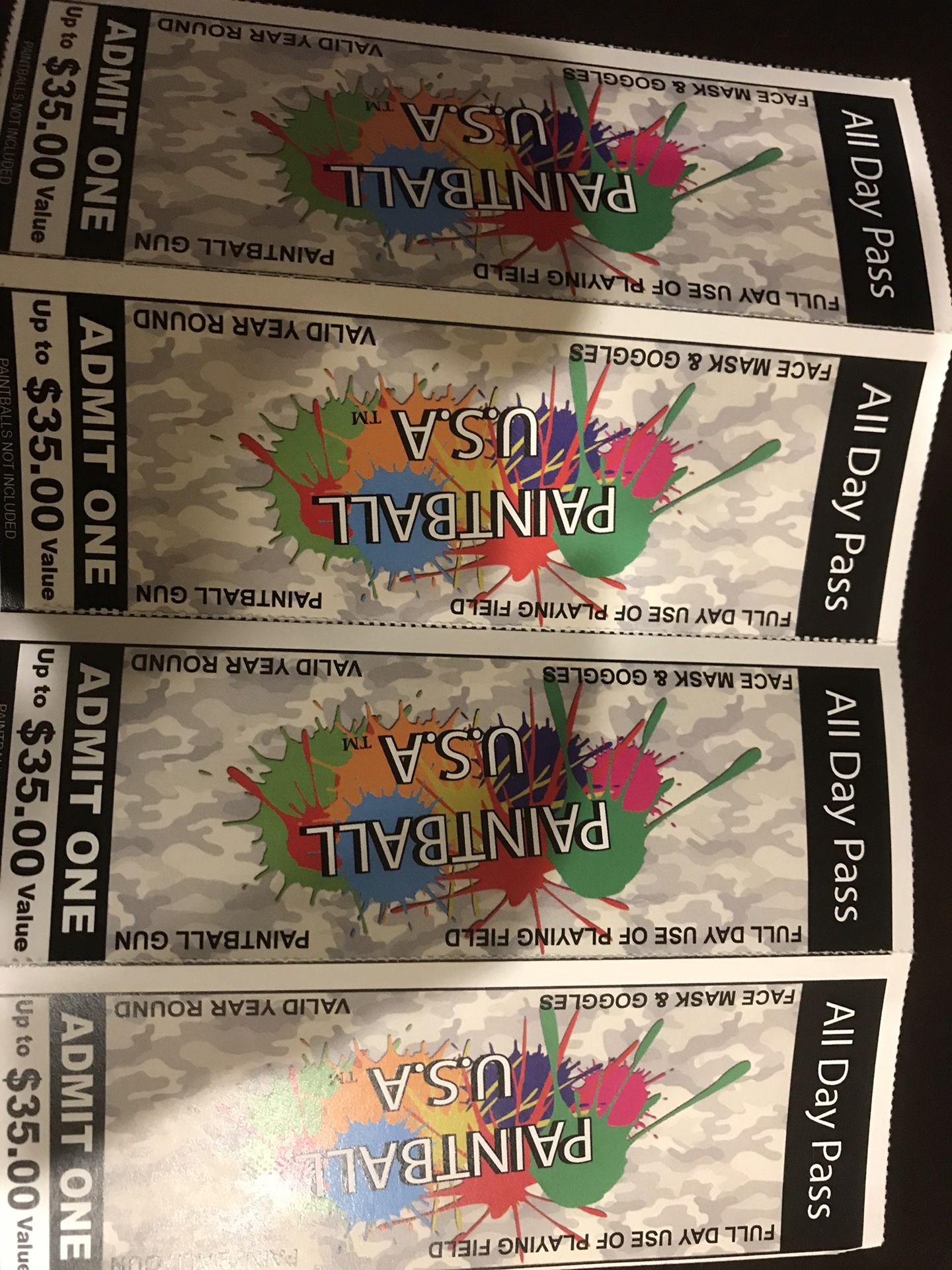 4 paintball tickets all for $5