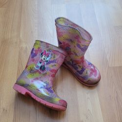 Toddler Girls Sz 9 Pink Rubber Rain Boots Waterproof Minnie Bow Print