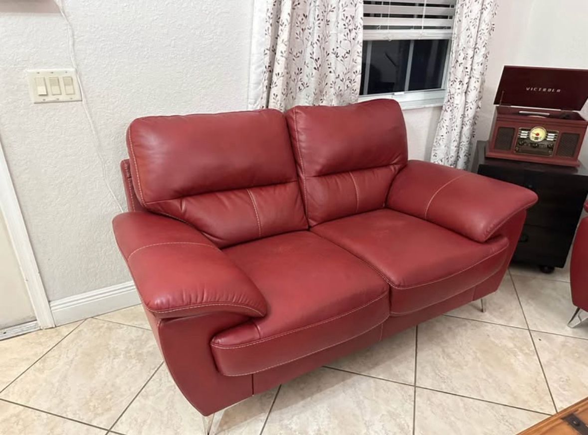 Red Leather Couch Set