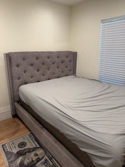 Gray Queen Upholstered Bed Frame