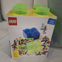 LEGO STORAGE BRICKS SET OF 2 PCS, Blue & Green 4 Knobs On TOP NEW N PACKAGE