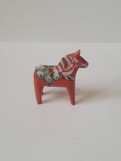 Nils Olsson Swedish Miniature Hand Painted Wood Folk Art Dala Horse Figurine 3"