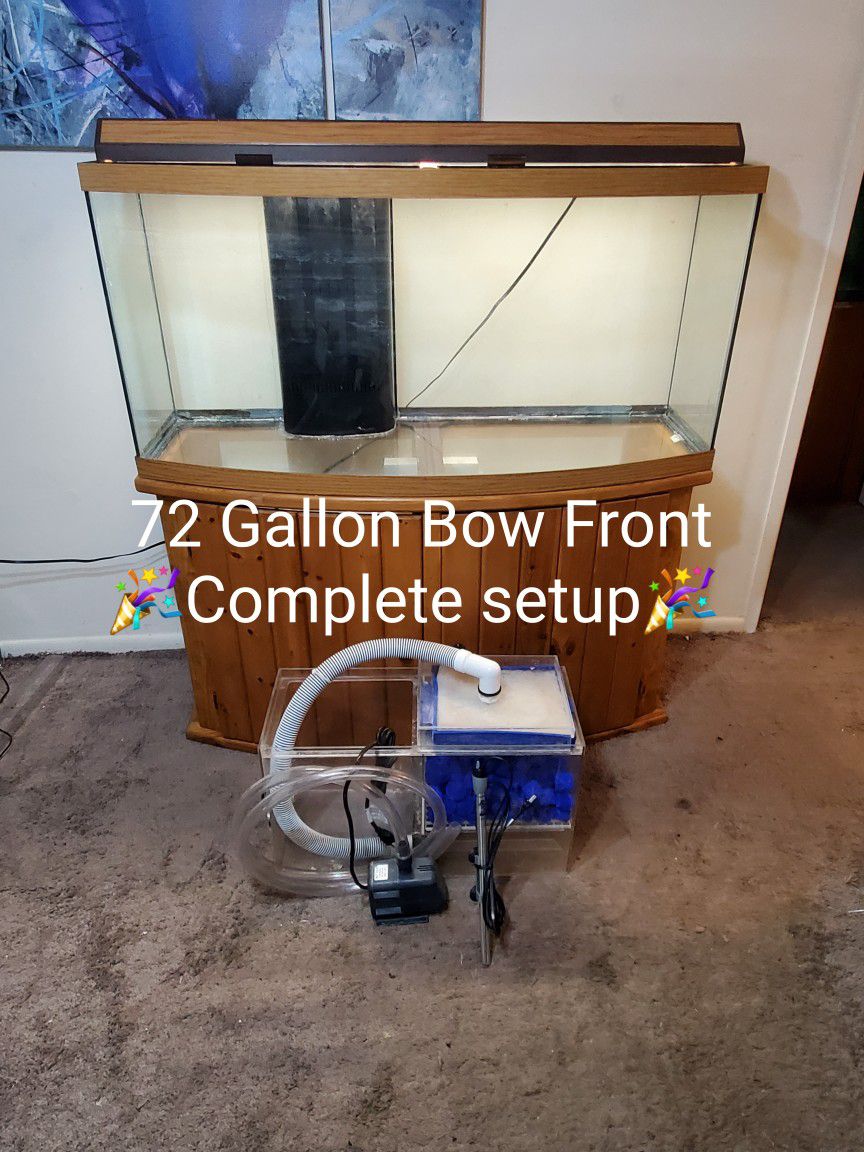 72 Gallon Bow Front Aquarium Fish Tank Complete Setup 