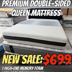NEW QUEEN DOUBLE SIDED MEMORY FOAM MATTRESS/HIGH END MEMROY FOAM—COOL TOUCH MATERIAL 