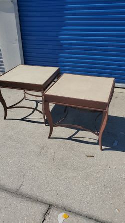 Heavy Iron Metal End Tables With White Stone Top - 28"x28"x25"H- Can DELIVER 