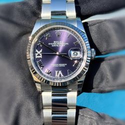 BRAND NEW 2025 Rolex Datejust 36mm Aubergine Roman Numeral Purple Diamond Dial 126234 Stainless Steel Oyster Bracelet 18k fluted bezel Watch Full set