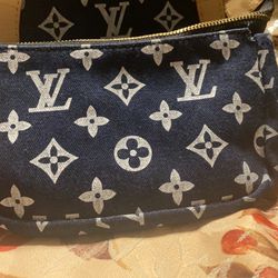 Louis Vuitton Leather Hand Bag With Small Bag.