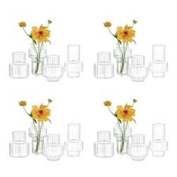 Hewory Ribbed Bud Vases for Centerpieces: Set of 16 Small Clear Glass Vase 