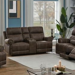 New Recliner Sofa And Loveseat With Buckskin Faux Suede